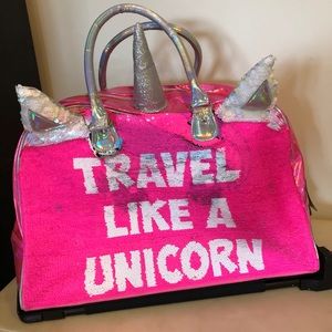 Justice Rolling Carry on bag- Unicorn flip sequins